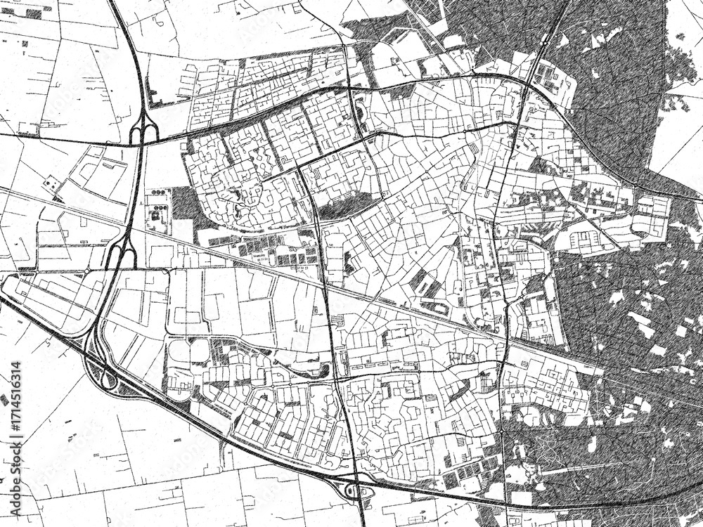 Fototapeta premium Minimal poster-style map of Ede, Netherlands, hand-drawn in monochrome.