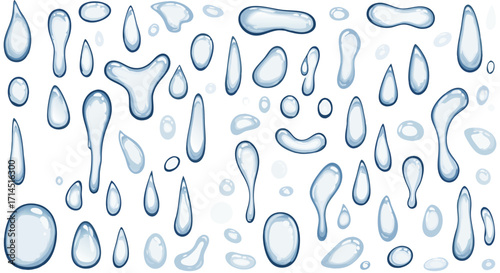 A seamless vector background of cartoon water drops and puddles. This playful, hand-drawn texture is perfect for children's designs, fun presentations, or as a simple, clean wallpaper.
