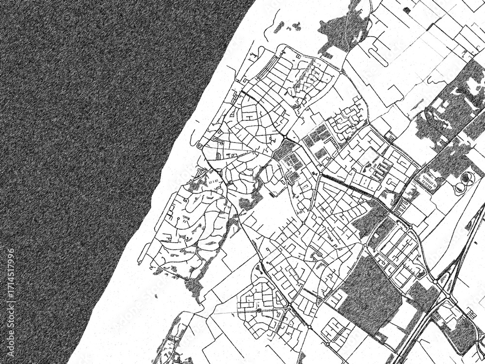 Obraz premium Minimal poster-style map of Noordwijk, Netherlands, hand-drawn in monochrome.