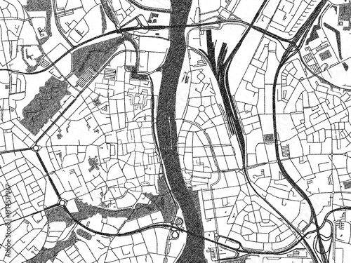 Fototapeta Detailed black and white map of Maastricht Centrum, Netherlands, in artistic sketch style