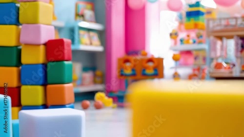 Wallpaper Mural Colorful soft foam blocks stacked and scattered in a bright children's playroom. Torontodigital.ca