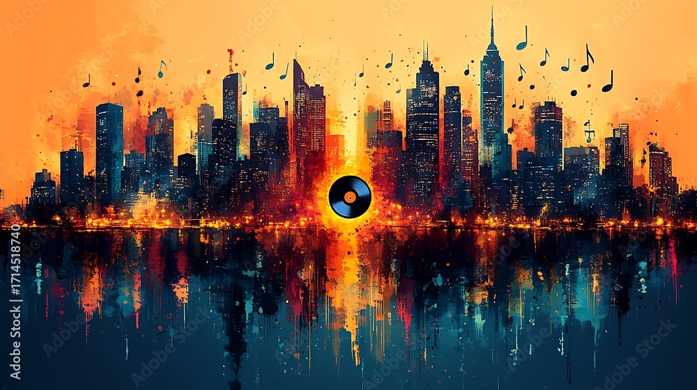 Obraz premium Cityscape with music theme
