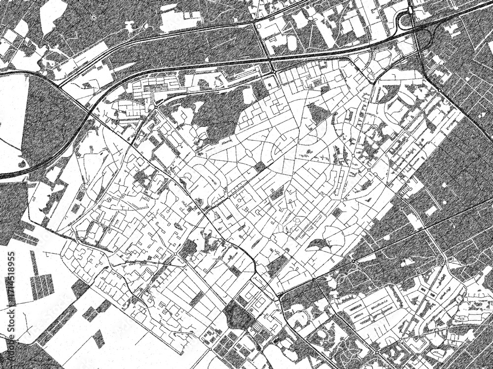 Naklejka premium Stylized black and white urban map of Zeist, Netherlands, hand-drawn for decor and creative use.