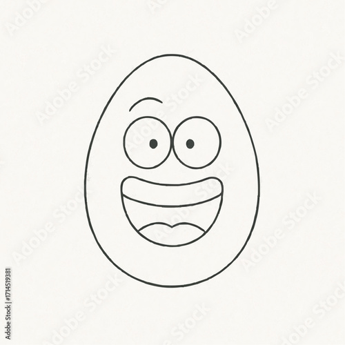 Smiling egg face in minimalist line art on white background