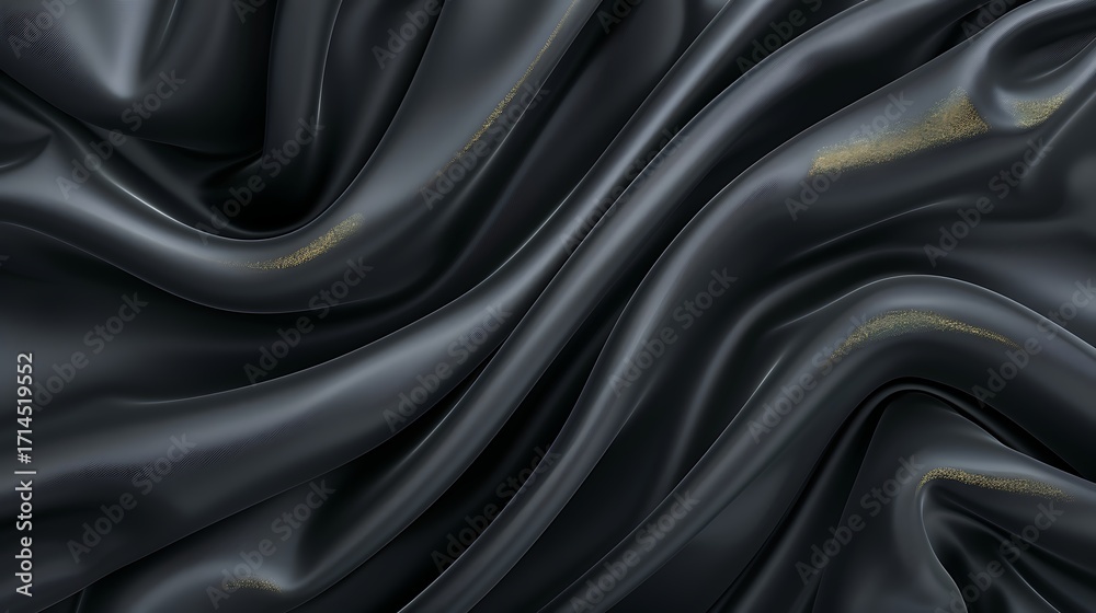 Fototapeta premium Smooth Black Fabric with Subtle Gold Accents, Draped in Elegant Waves, Perfect for Textiles and Fashion Backgrounds