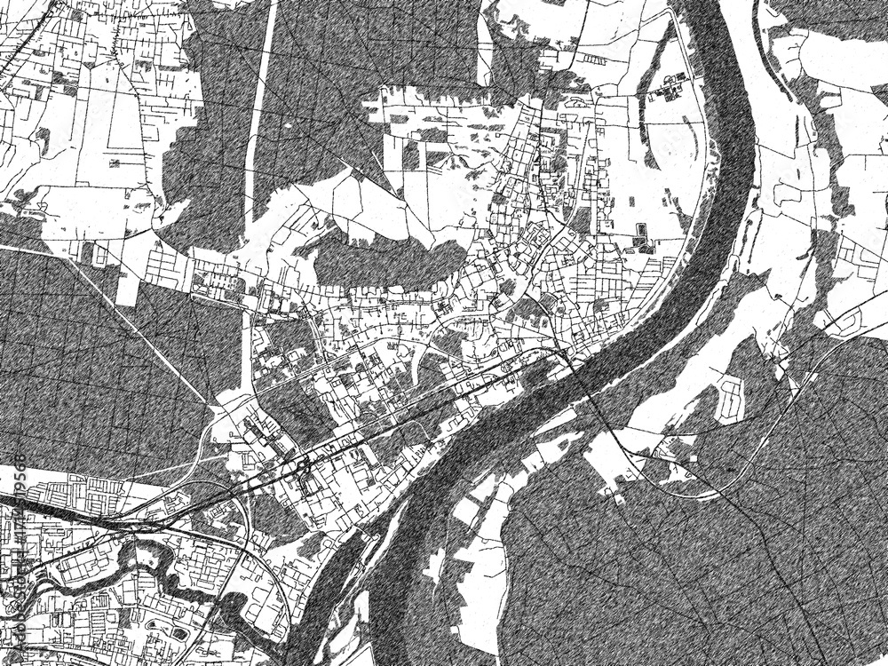 Fototapeta premium Poster-ready monochrome city map of Fordon, Poland, with detailed streets and rivers.