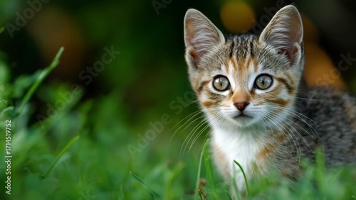 Wallpaper Mural Adorable Kitten with Stripes Sitting on Lawn Torontodigital.ca