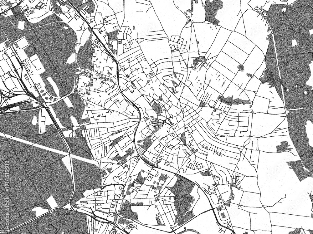 Fototapeta premium City map illustration of Jaworzno, Poland, rendered in black and white sketch style.