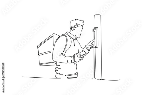 Delivery goods and food concept. Single line draw design. Vector graphic illustration