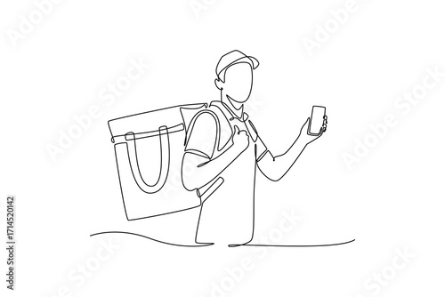 Delivery goods and food concept. Single line draw design. Vector graphic illustration