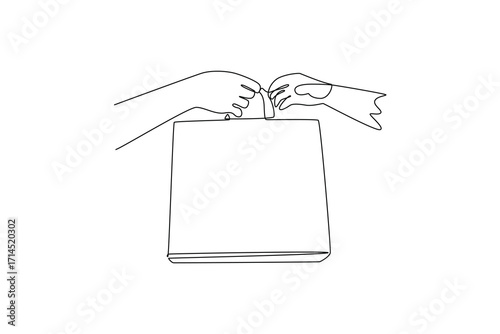 Delivery goods and food concept. Single line draw design. Vector graphic illustration