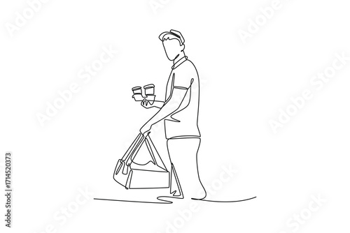 Delivery goods and food concept. Single line draw design. Vector graphic illustration
