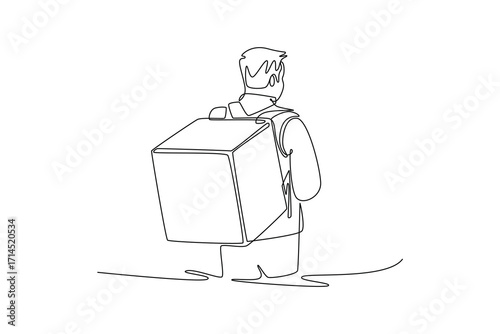 Delivery goods and food concept. Single line draw design. Vector graphic illustration