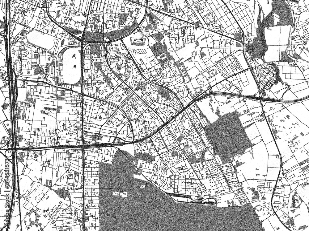 Naklejka premium Monochrome hand-drawn map of Ursynow, Poland, ideal for decorative and editorial use.