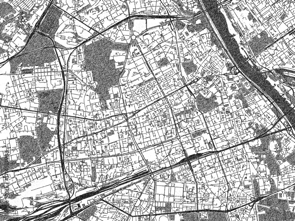 Fototapeta premium Monochrome hand-drawn map of Wola, Poland, ideal for decorative and editorial use.