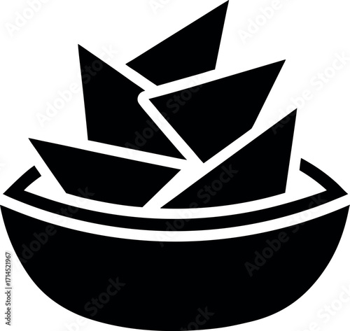 Silhouette Bowl Filled with Nacho Chips Vector