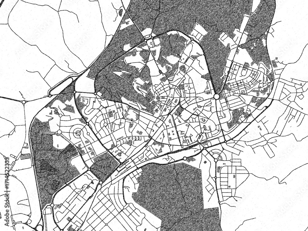Naklejka premium Monochrome hand-drawn map of Castelo Branco, Portugal, ideal for decorative and editorial use.