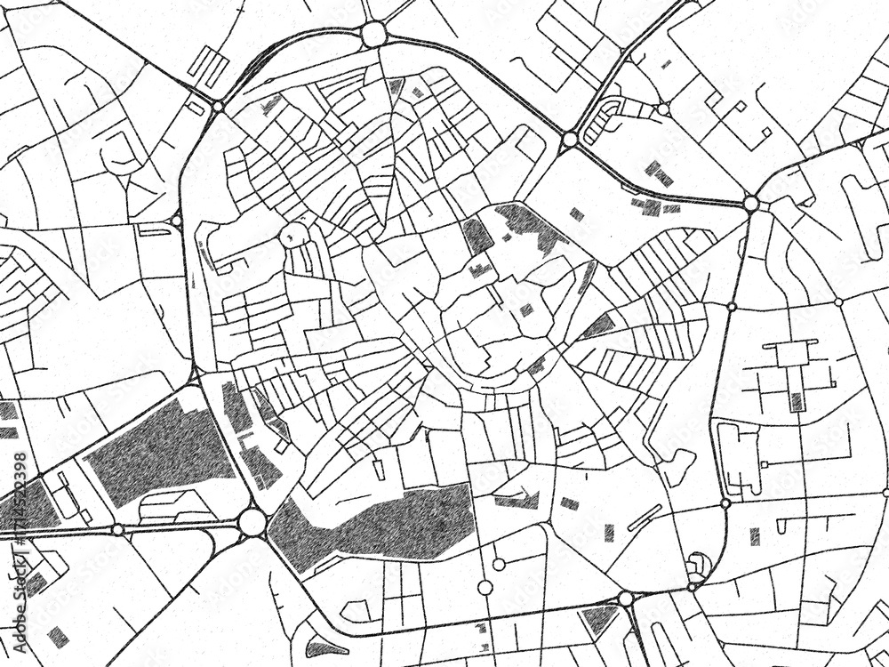 Naklejka premium Black and white map poster of Evora Centro, Portugal, illustrated in hand-drawn style.