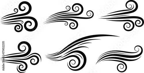 Illustration of wind swirls, showcasing stylized wind patterns and decorative elements for graphic design purposes