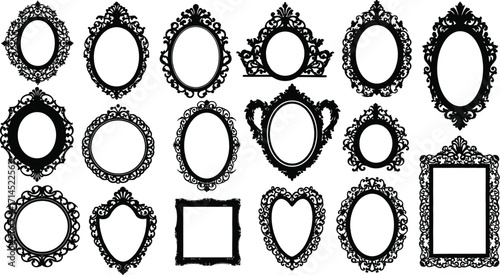 A collection of ornate mirrors, each reflecting a unique style and elegance, creating a gallery of vintage charm and timeless sophistication