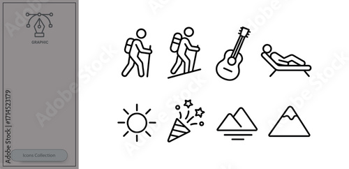 Enjoying outdoor activities like hiking and guitar playing in a scenic mountain landscape during the daytime