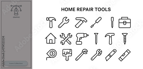 Essential home repair tools for beginners and DIY enthusiasts in various styles and functions