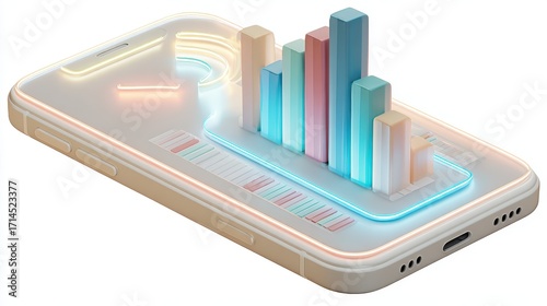 Wallpaper Mural A smartphone with chart clipart, business technology element, 3D illustration, neon accents, isolated on white background. Torontodigital.ca