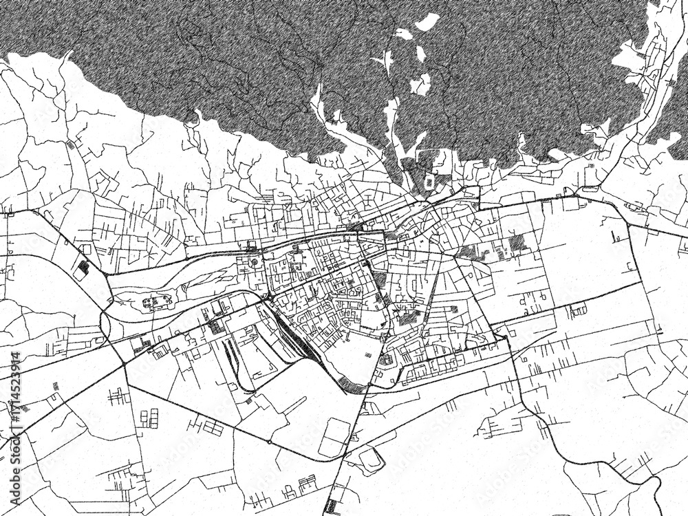 Fototapeta premium Sketch-style black and white map of Baia Mare, Romania, perfect for illustration and wall art.