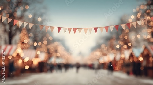 Community holiday market blurred SALE paper banners