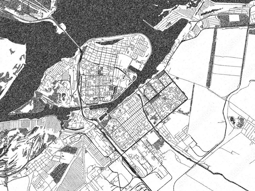 Obraz premium Poster-style sketch map of Balakovo, Russian Federation, designed in artistic monochrome.