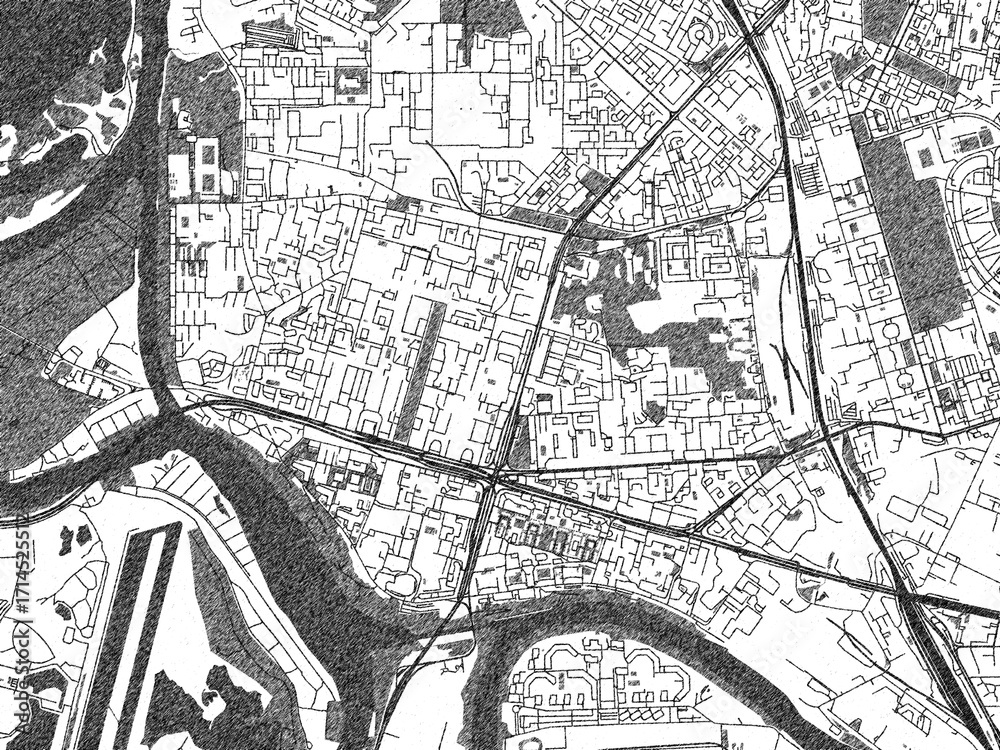 Fototapeta premium Stylized decorative city map of Khoroshevo-Mnevniki, Russian Federation, hand-drawn in black and white.