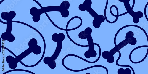 Dog Bone vector dog paw doodle Seamless pattern. Packaging paper design, pet food accessories package.