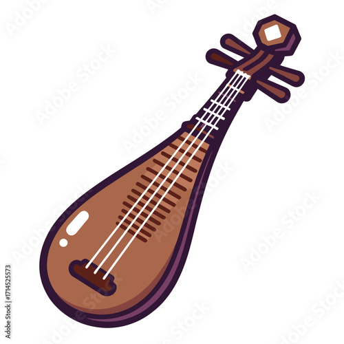 Pipa Chinese traditional string musical instrument isolated on a white background.