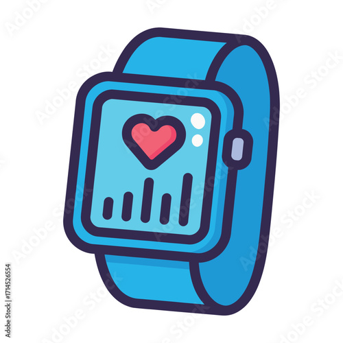 Blue smartwatch with heart rate monitor, a concept of health and fitness technology illustration.