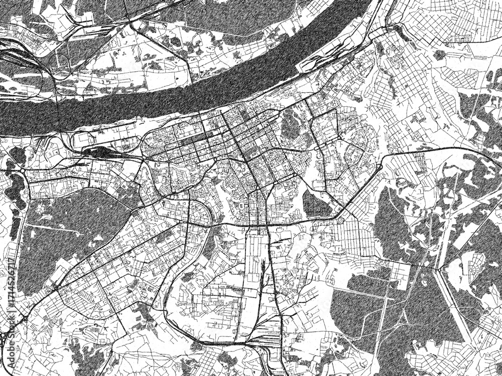 Fototapeta premium Monochrome sketch map of Perm, Russian Federation, ideal for posters, prints, and travel design.