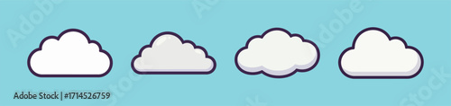 Set of various cloud shapes on a blue background, a simple and dreamy graphic resource for design projects.