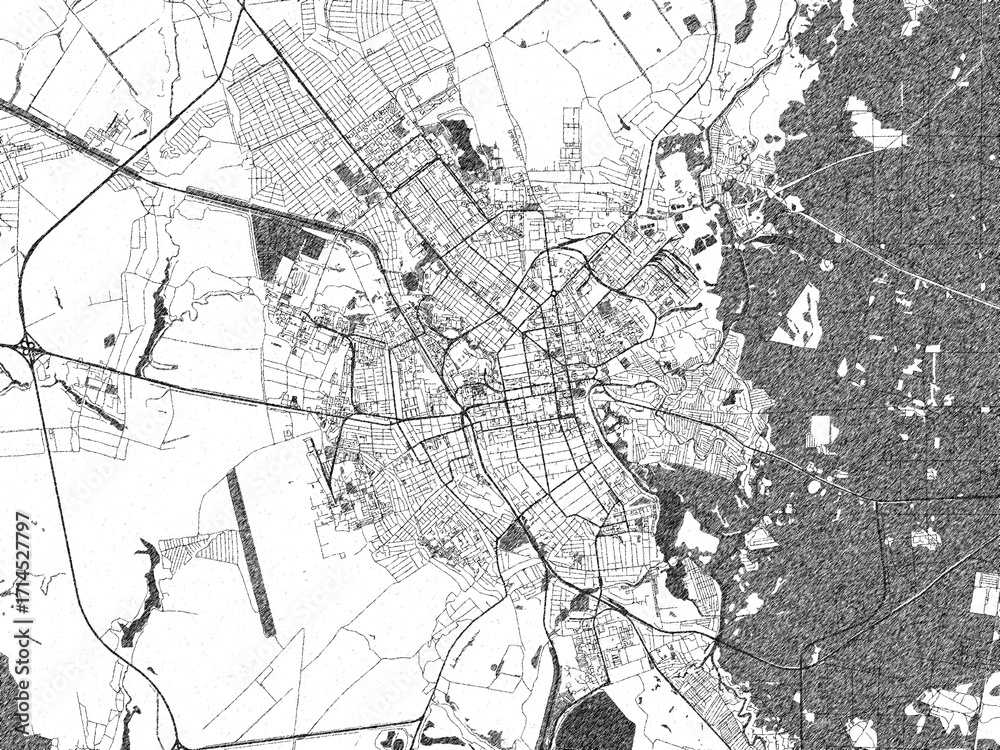Fototapeta premium Minimal poster-style map of Tambov, Russian Federation, hand-drawn in monochrome.