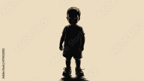 Mysterious child with piercing eyes stands in shadow, evoking intrigue and a touch of the unknown