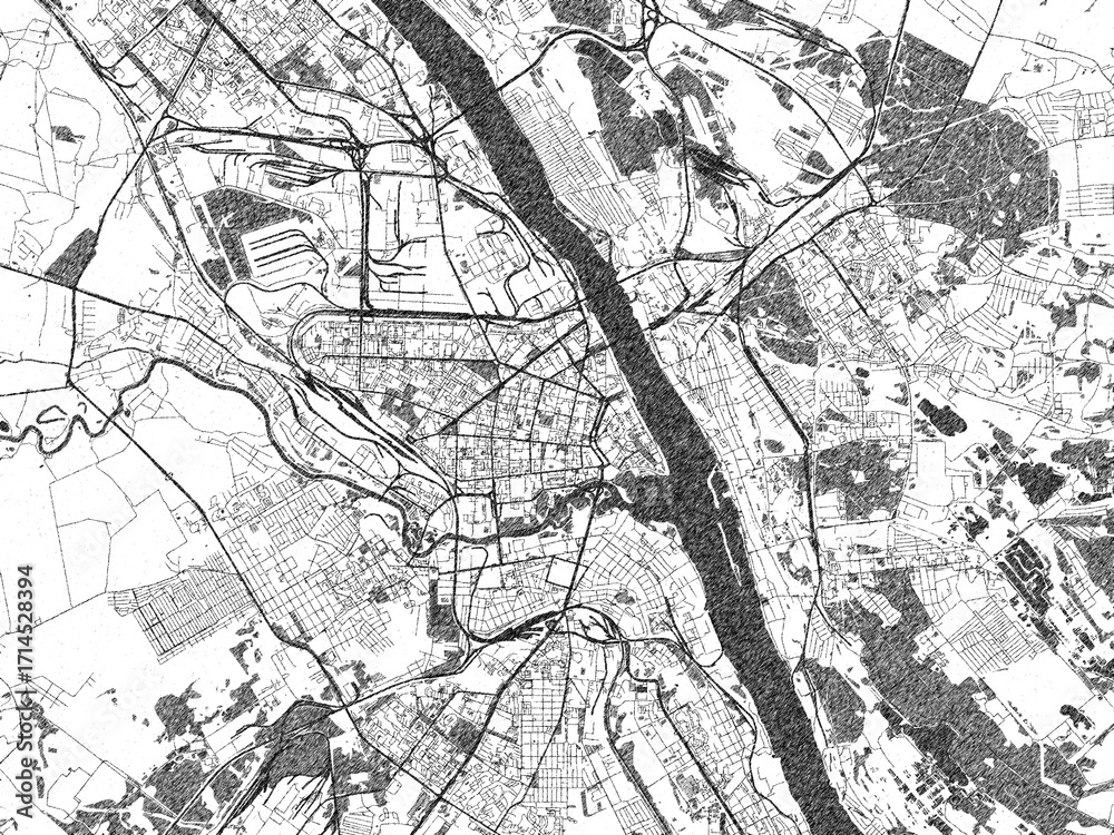Naklejka premium Illustrated map of Yaroslavl, Russian Federation, in black and white hand-drawn digital style.