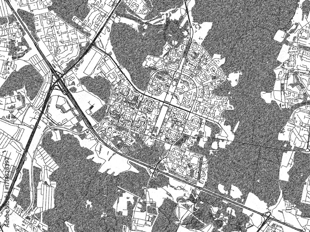 Naklejka premium Urban black and white map of Yasenevo, Russian Federation, designed in a sketch style for prints.