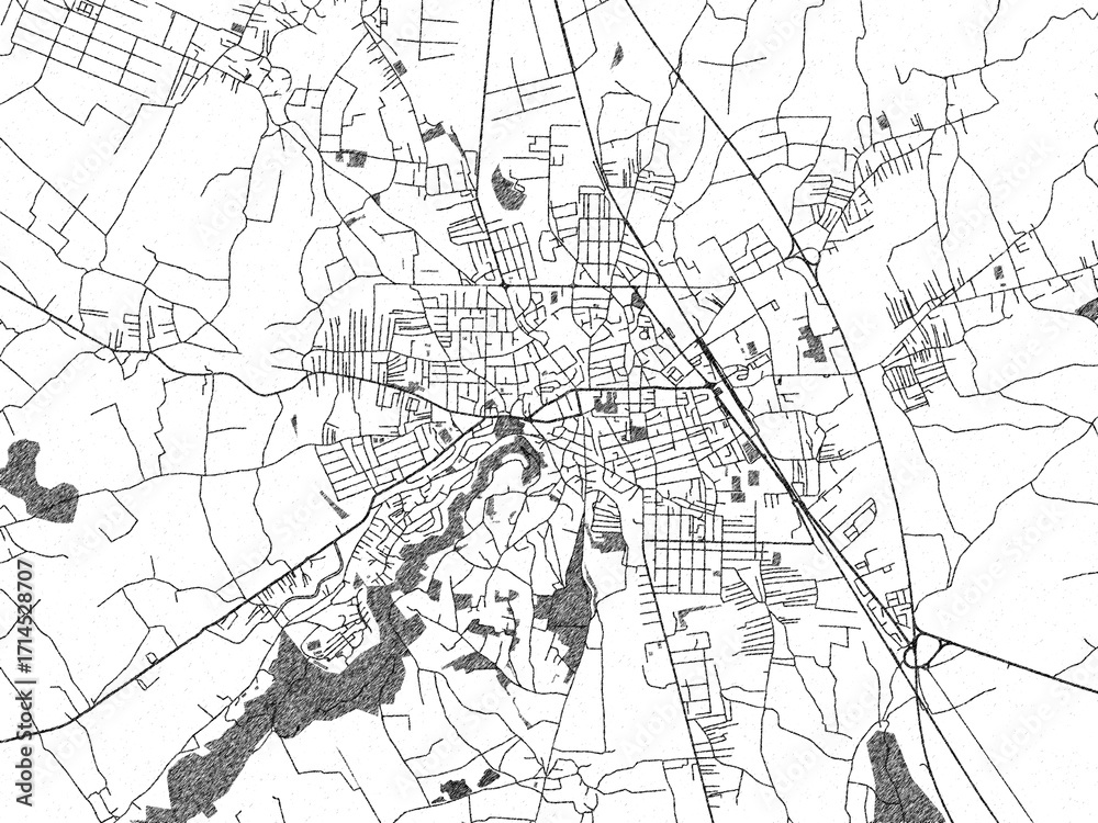 Fototapeta premium Black and white map poster of Leskovac, Serbia, illustrated in hand-drawn style.
