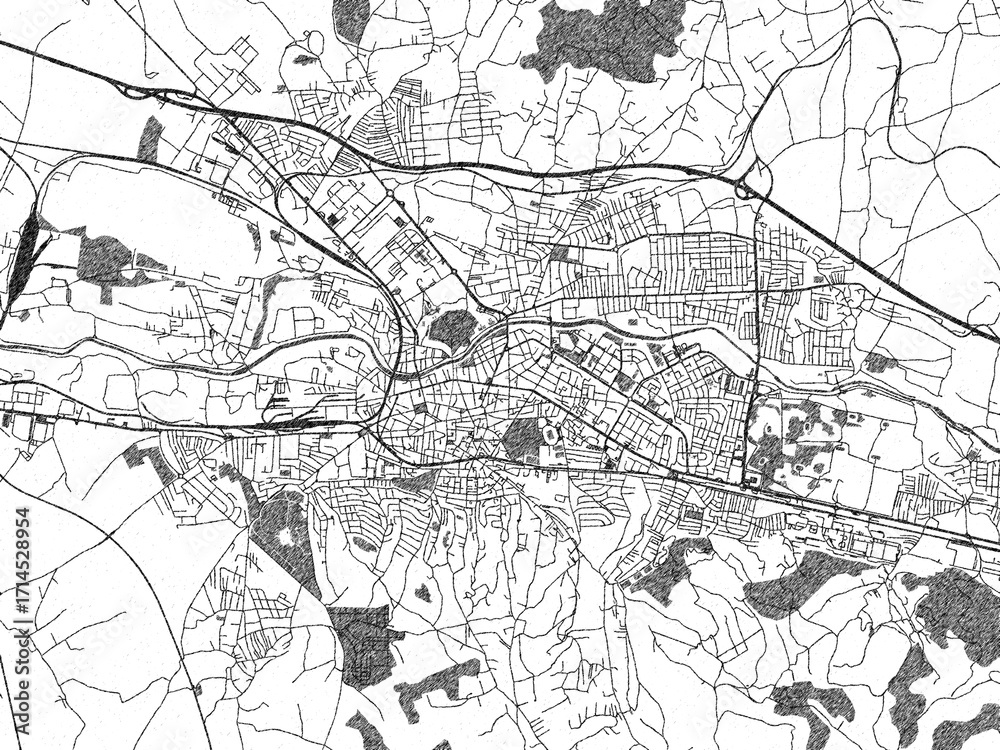 Naklejka premium Sketch-style black and white map of Nis, Serbia, perfect for illustration and wall art.