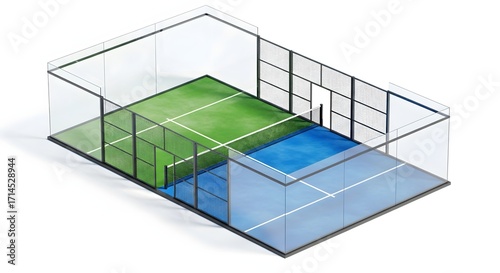 3D isometric illustration of padel tennis court