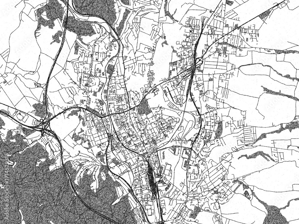Naklejka premium Black and white map poster of Presov, Slovakia, illustrated in hand-drawn style.