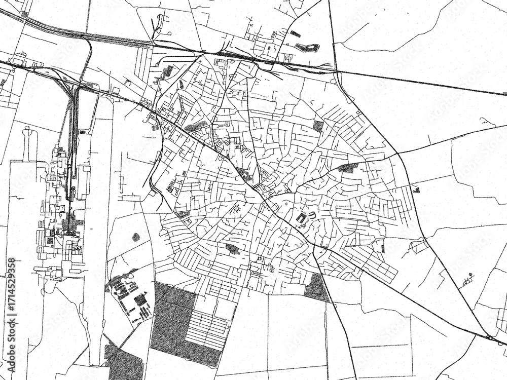 Naklejka premium Artistic monochrome city map of Boryspil, Ukraine, created in a hand-drawn style.