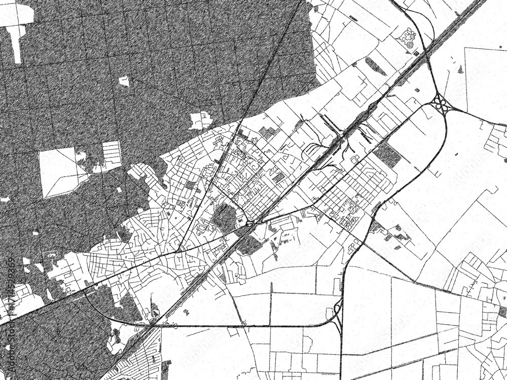 Fototapeta premium Decorative black and white map of Brovary, Ukraine, rendered in sketch-like style.