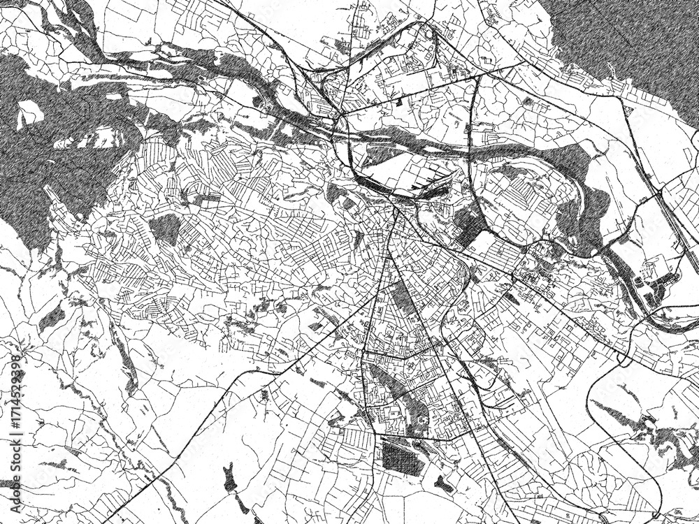 Fototapeta premium Black and white map poster of Chernivtsi, Ukraine, illustrated in hand-drawn style.