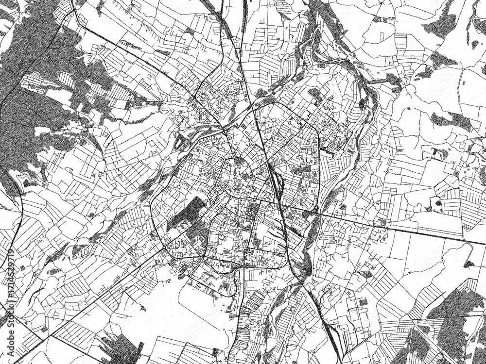 Fototapeta premium Monochrome sketch map of Ivano-Frankivsk, Ukraine, ideal for posters, prints, and travel design.