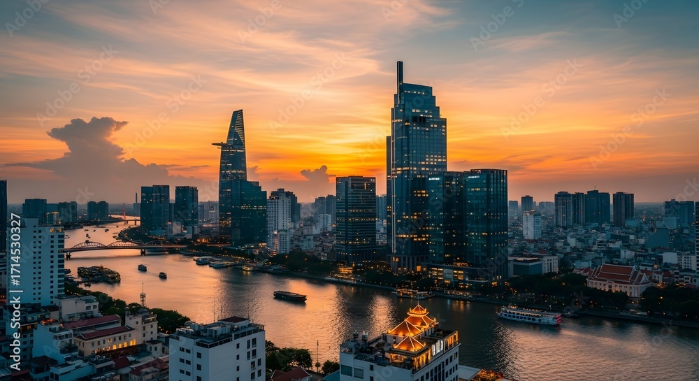 Fototapeta premium Sunset skyline of Ho Chi Minh City Vietnam