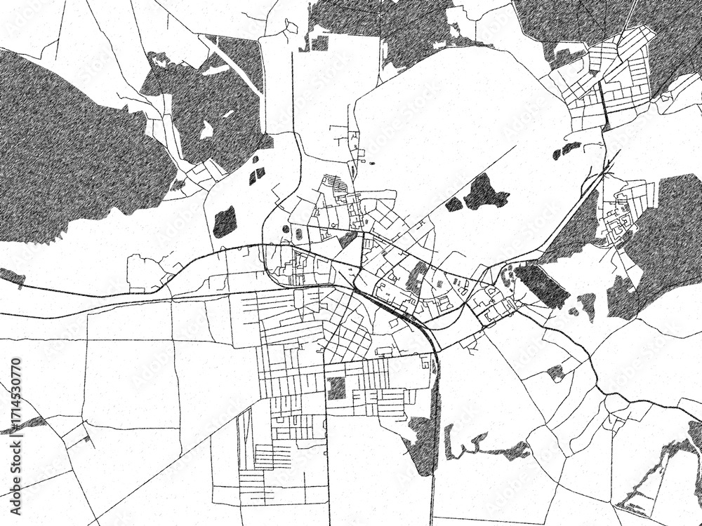 Fototapeta premium Artistic urban sketch of Shostka, Ukraine, detailed in black and white map form.